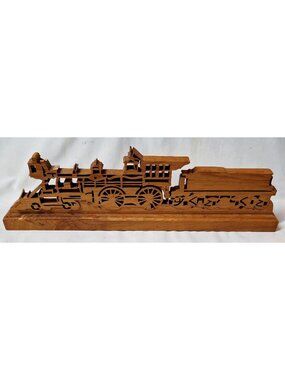 Wooden Train Scroll Saw Art Display Piece 17" Handcrafted Locomotive Décor